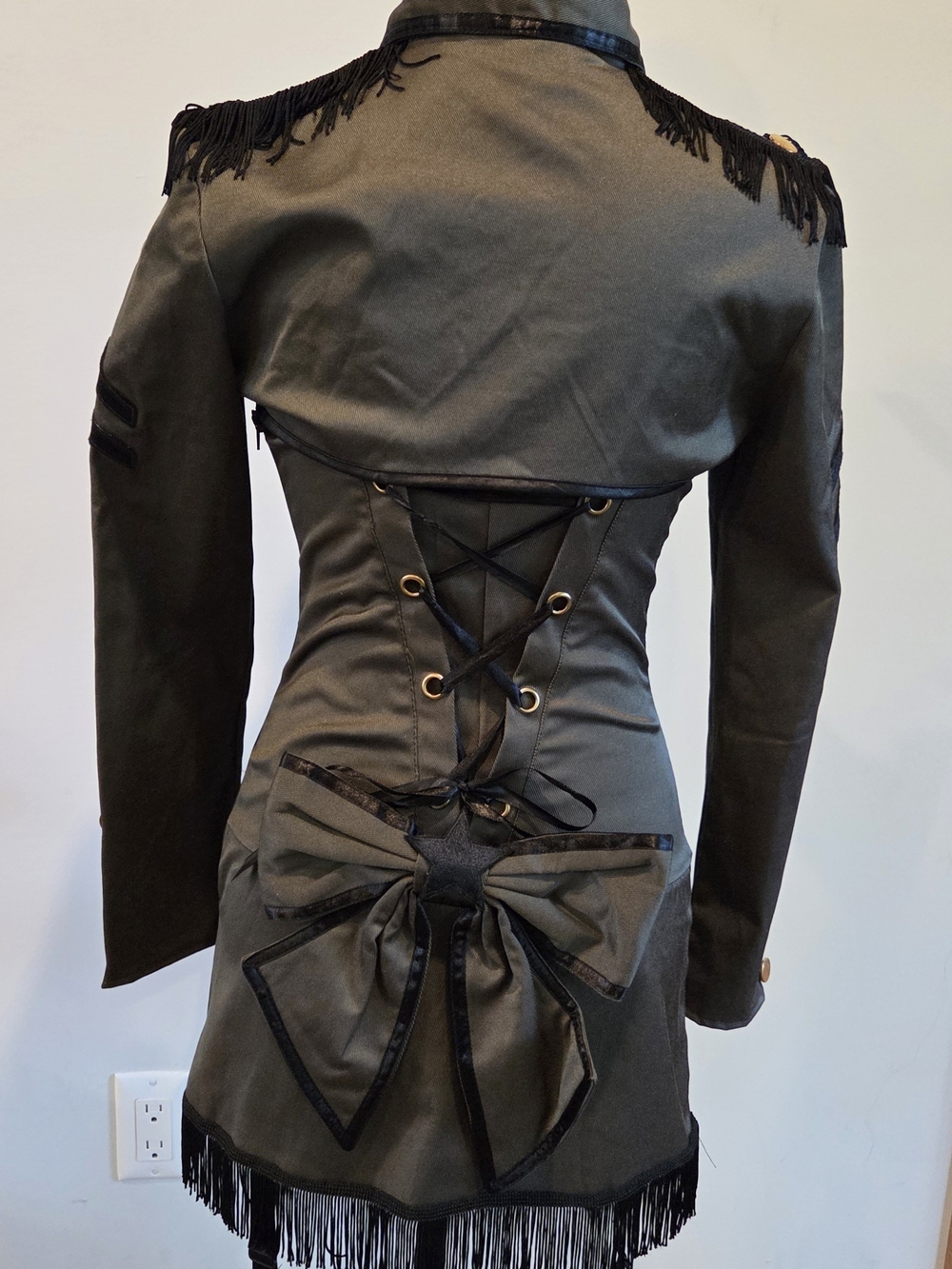Olive Green Military-Inspired Corset Jacket & Skirt Set - Picture 10 of 16